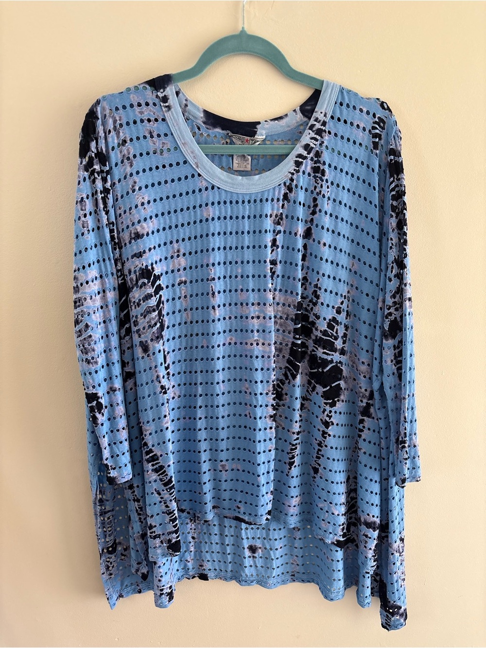 Hard Tail Forever Oversized Blue Tie Dye Drop Shoulder Top